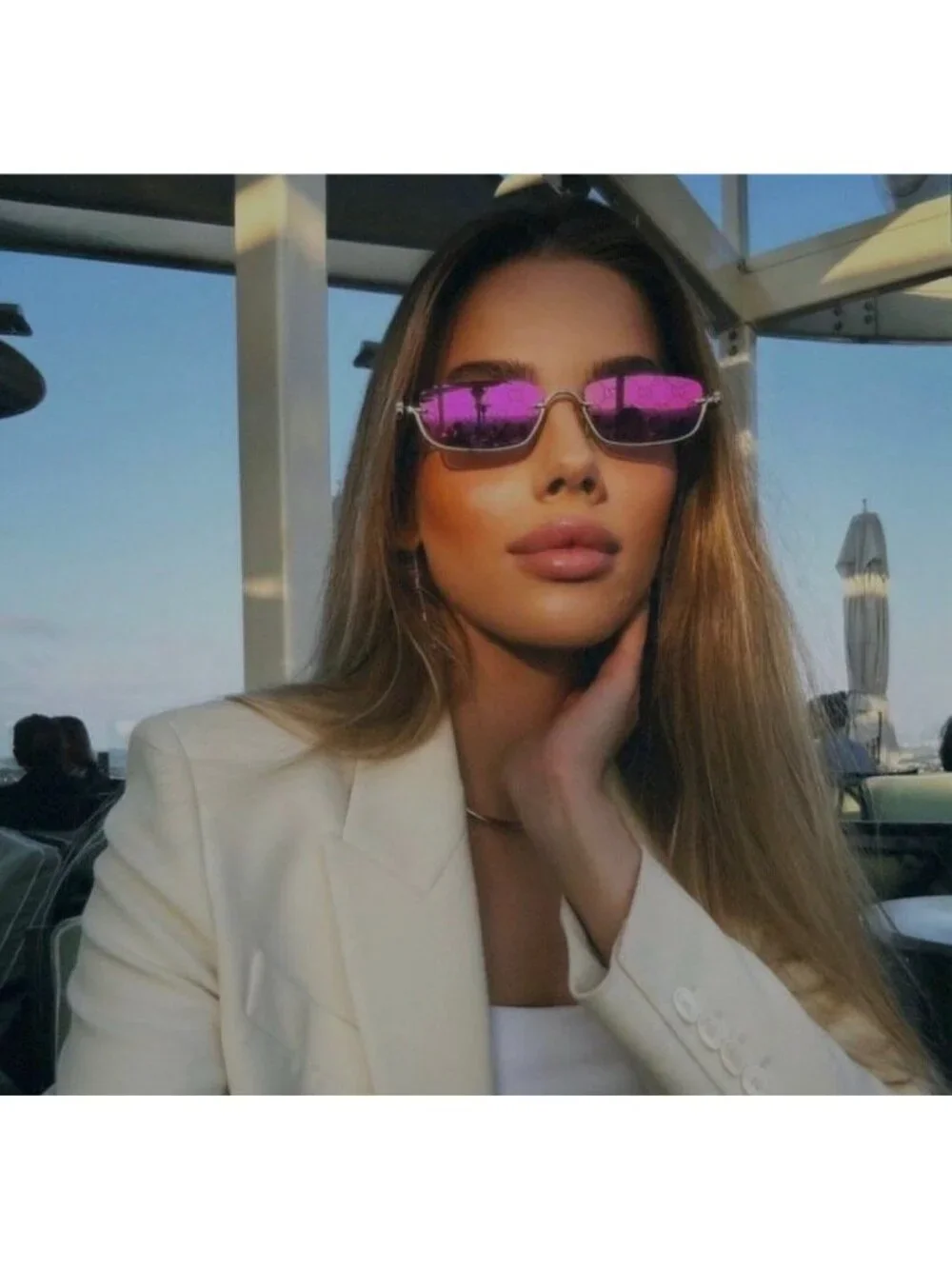 Gucci GG1278S 005 Rectangle Sunglasses - Gold / Violet